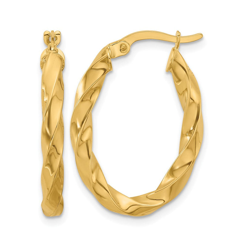 14K Gelbgold Poliert Gedreht Oval Creolen