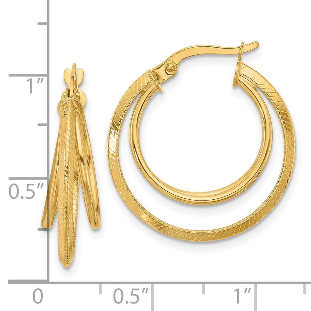 14K Gelbgold Poliert und Strukturiert Dreifach Reihe Creolen