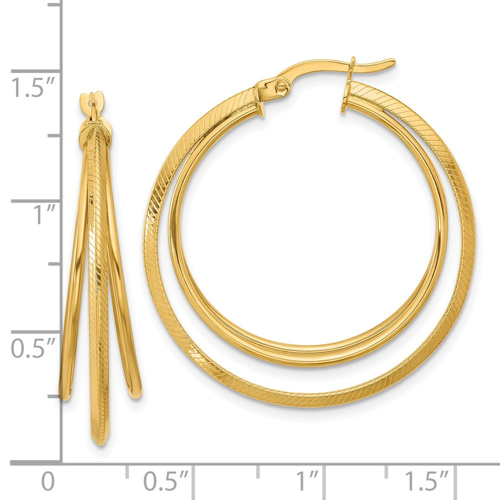 14K Gelbgold Poliert und Strukturiert Dreifach Reihe Creolen