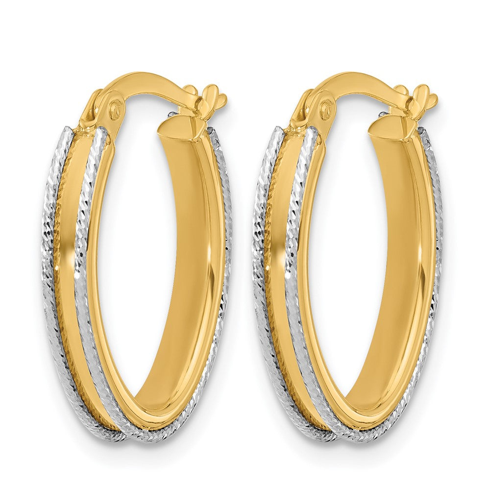 14K Bicolor Poliert und Diamantiert Oval Creolen
