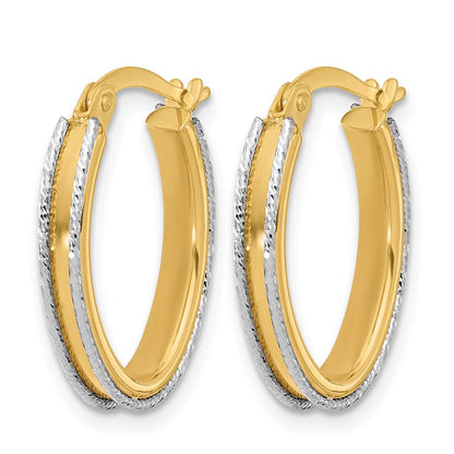 14K Bicolor Poliert und Diamantiert Oval Creolen