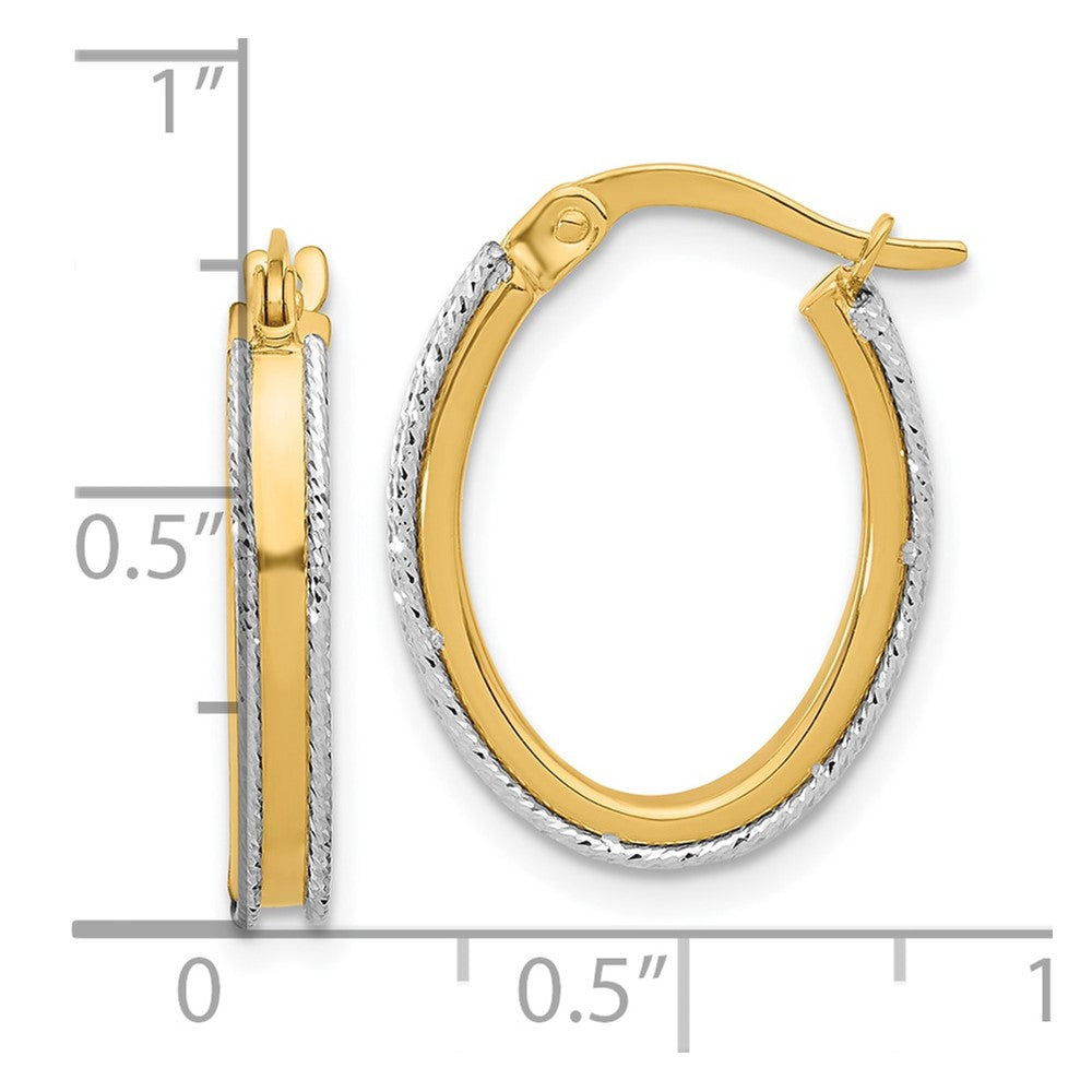 14K Bicolor Poliert und Diamantiert Oval Creolen
