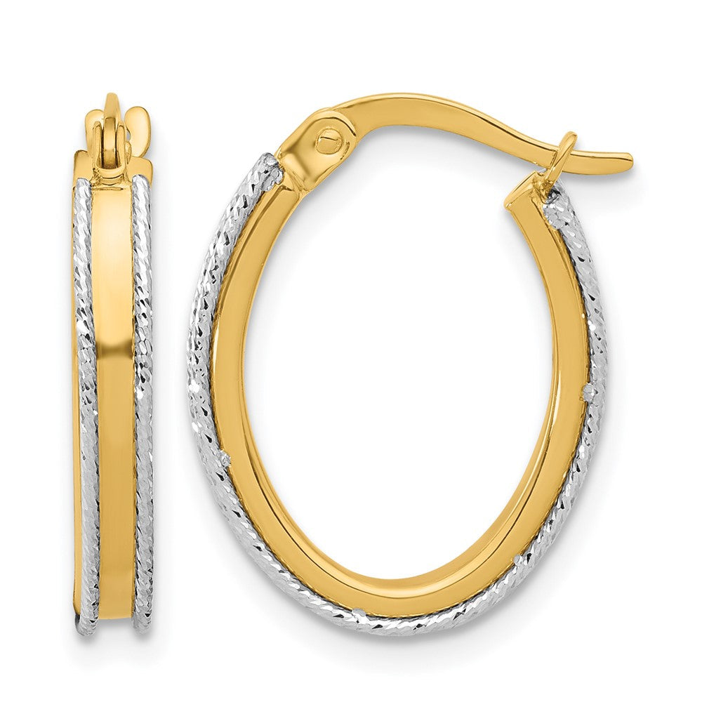 14K Bicolor Poliert und Diamantiert Oval Creolen