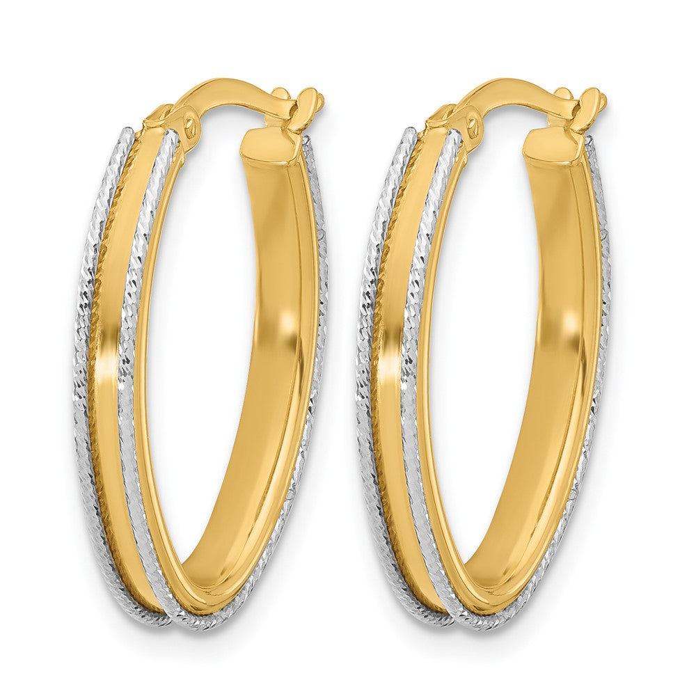 14K Bicolor Poliert und Diamantiert Oval Creolen