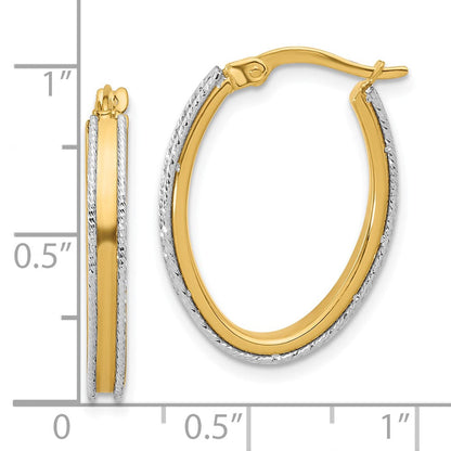 14K Bicolor Poliert und Diamantiert Oval Creolen