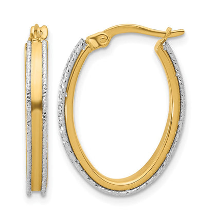 14K Bicolor Poliert und Diamantiert Oval Creolen