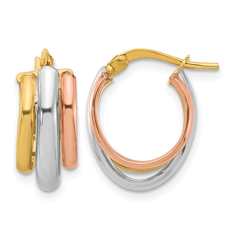 14K Gelb & Rhodium mit Weiß und Roségold Beschichtung Poliert 3 Reihe Oval Creolen