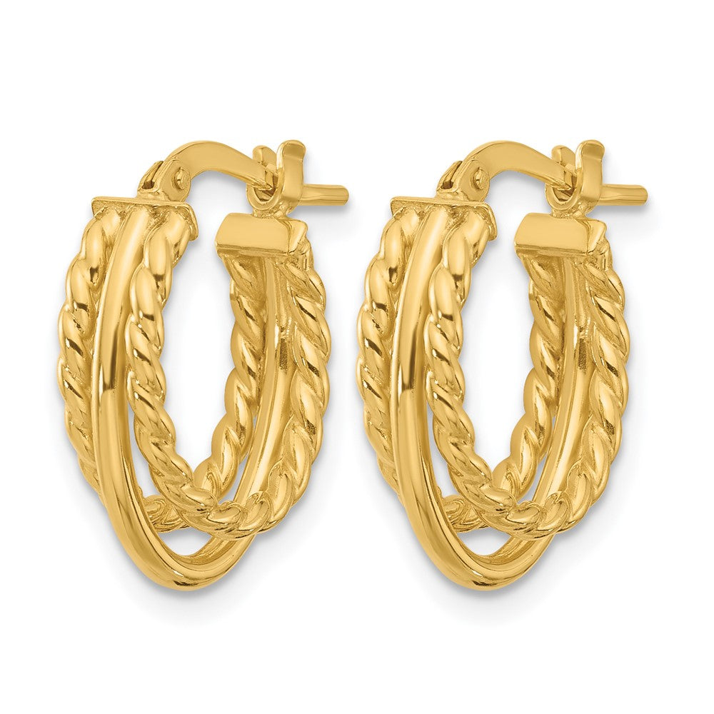 14K Gelbgold Poliert und Strukturiert 3 Reihe J Creole Ohrstecker