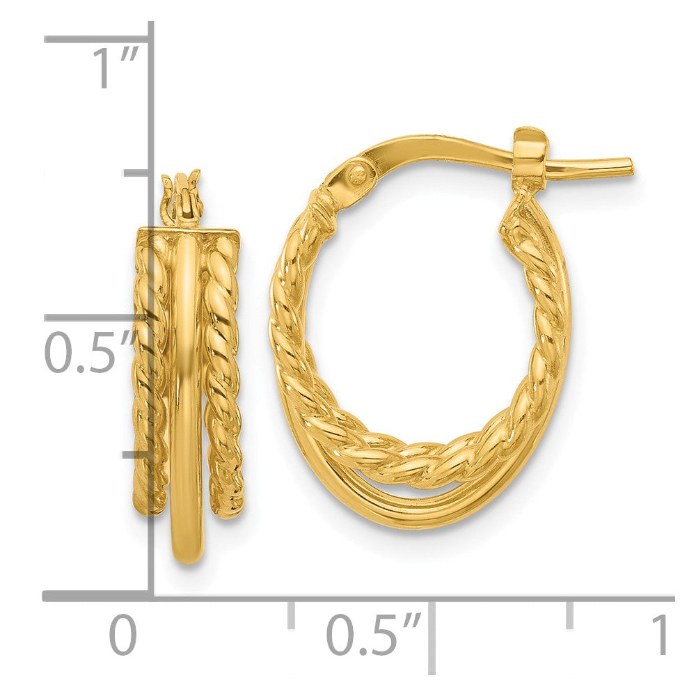 14K Gelbgold Poliert und Strukturiert 3 Reihe J Creole Ohrstecker