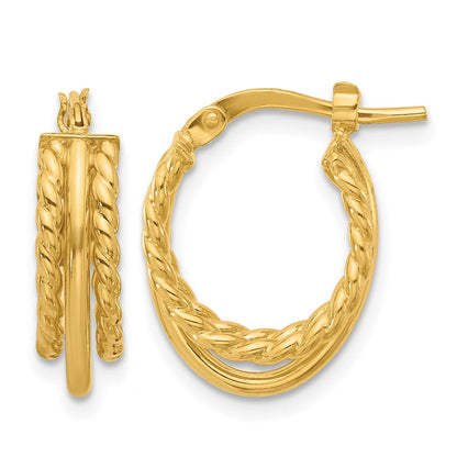 14K Gelbgold Poliert und Strukturiert 3 Reihe J Creole Ohrstecker
