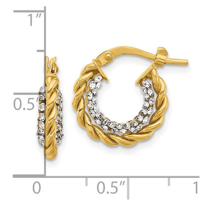 14K Gelbgold Poliert mit Crystals Gedreht Creolen