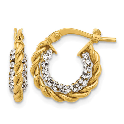 14K Gelbgold Poliert mit Crystals Gedreht Creolen