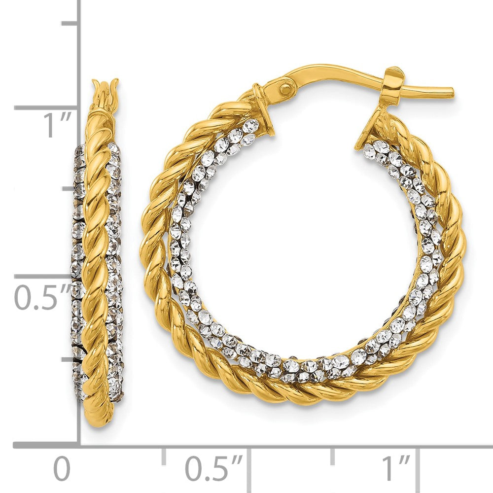 14K Gelbgold Poliert mit Crystals Gedreht Creolen