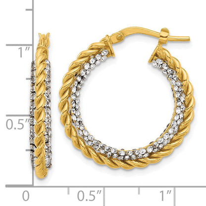14K Gelbgold Poliert mit Crystals Gedreht Creolen
