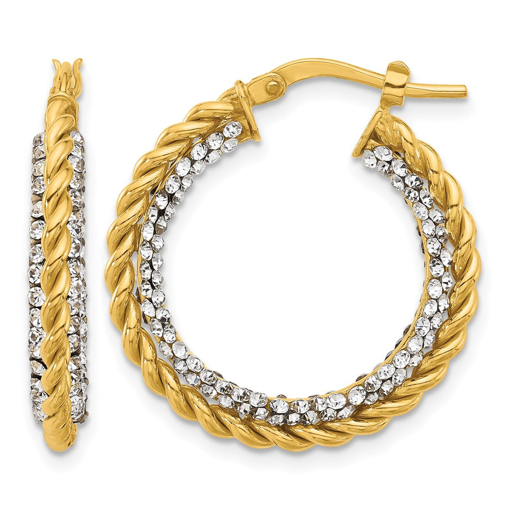 14K Gelbgold Poliert mit Crystals Gedreht Creolen