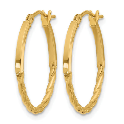 14K Gelbgold Poliert Gedreht Oval Creolen