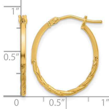 14K Gelbgold Poliert Gedreht Oval Creolen