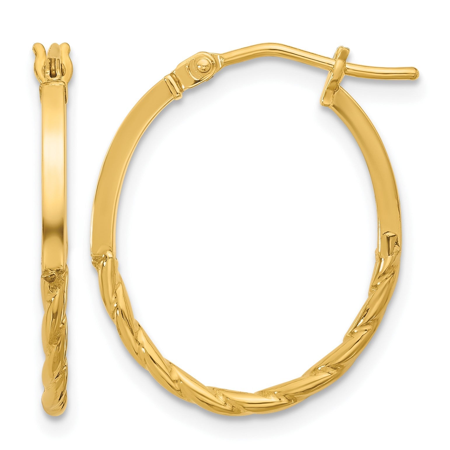 14K Gelbgold Poliert Gedreht Oval Creolen