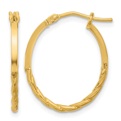 14K Gelbgold Poliert Gedreht Oval Creolen