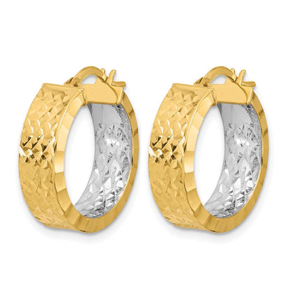 14K Gelb & Rhodium Poliert und Diamantiert Creole In/out Ohrringe