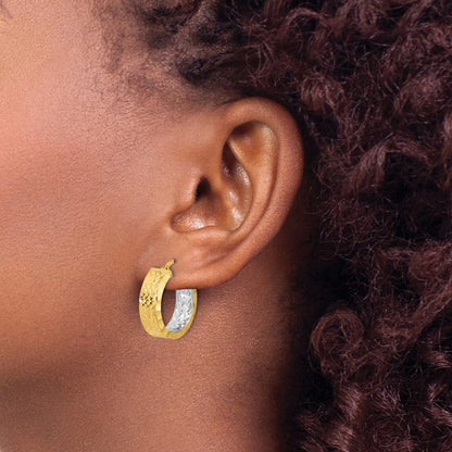 14K Gelb & Rhodium Poliert und Diamantiert Creole In/out Ohrringe