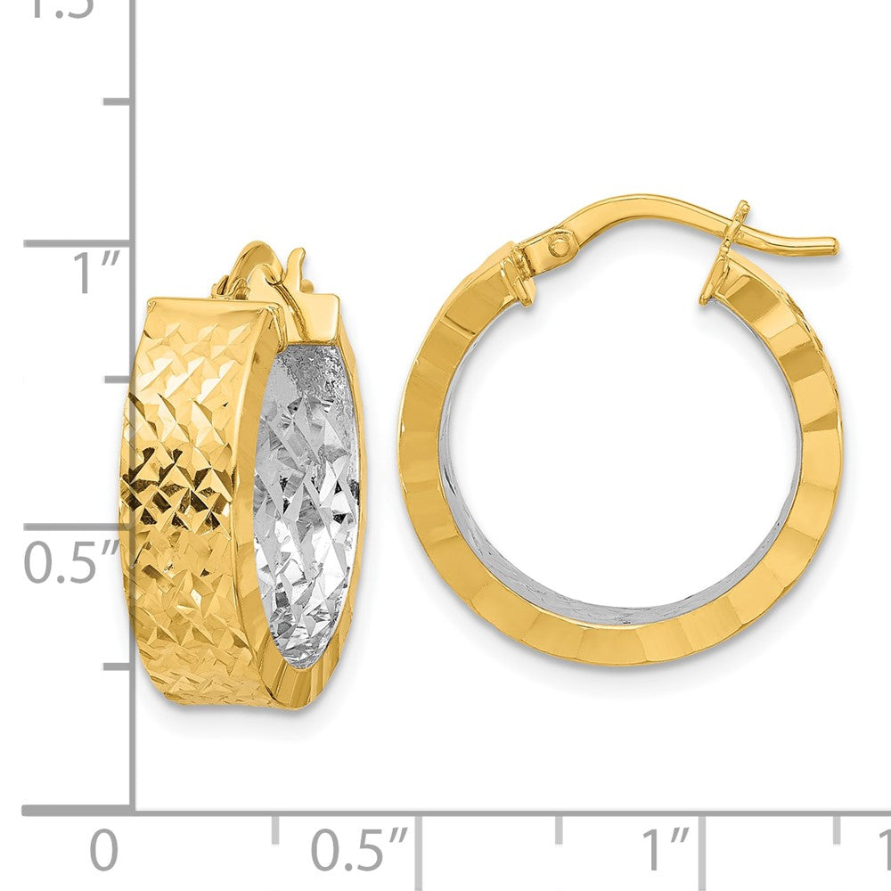 14K Gelb & Rhodium Poliert und Diamantiert Creole In/out Ohrringe
