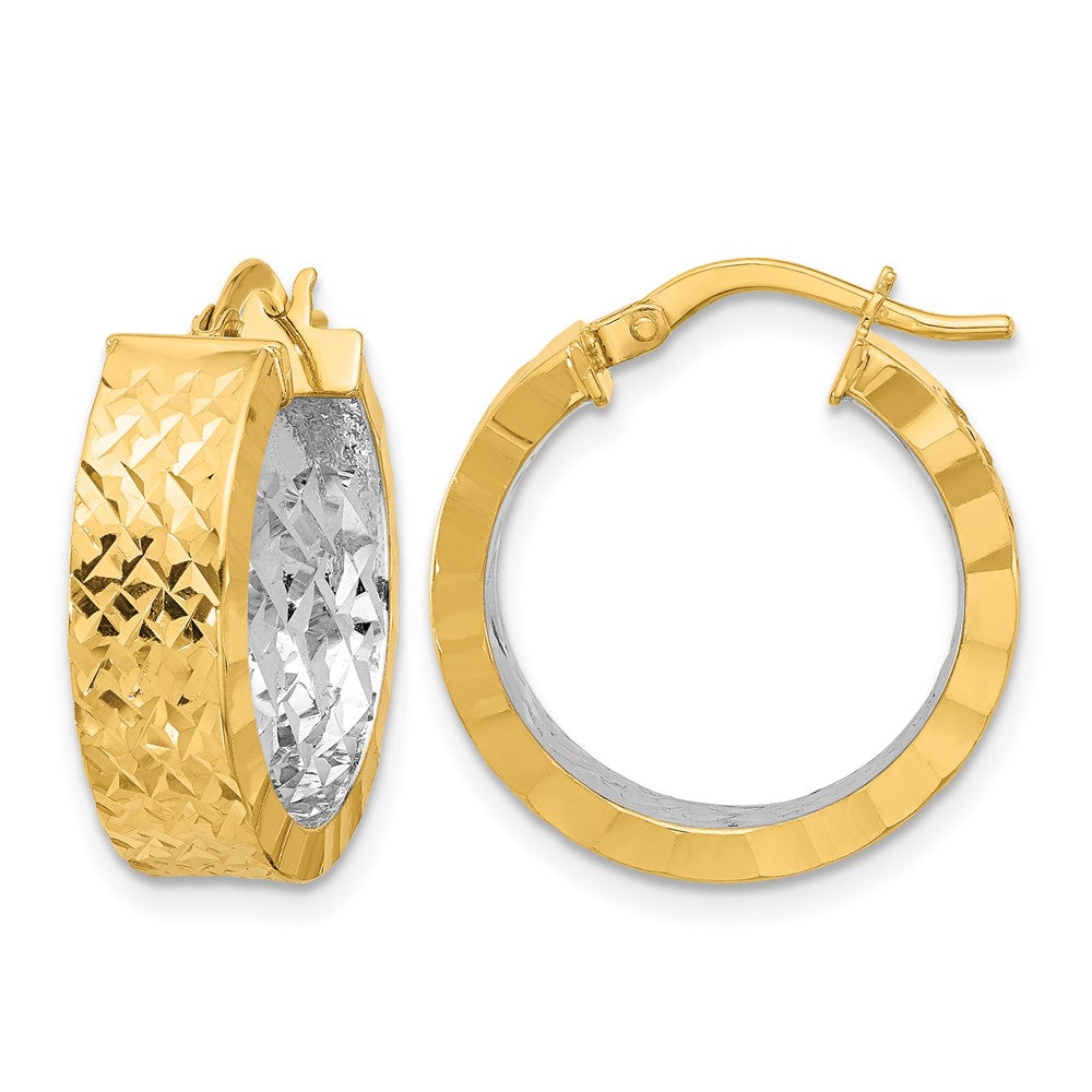 14K Gelb & Rhodium Poliert und Diamantiert Creole In/out Ohrringe