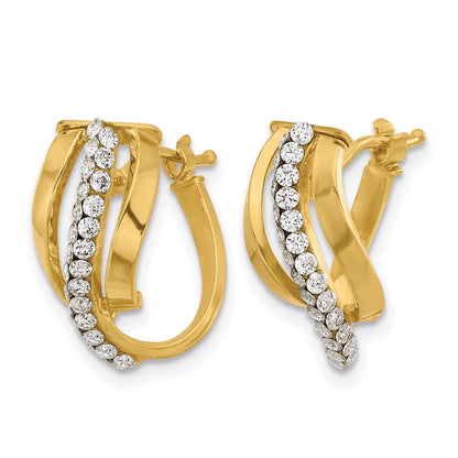 14K Gelbgold Poliert mit Crystals Fantasie Welle Creolen