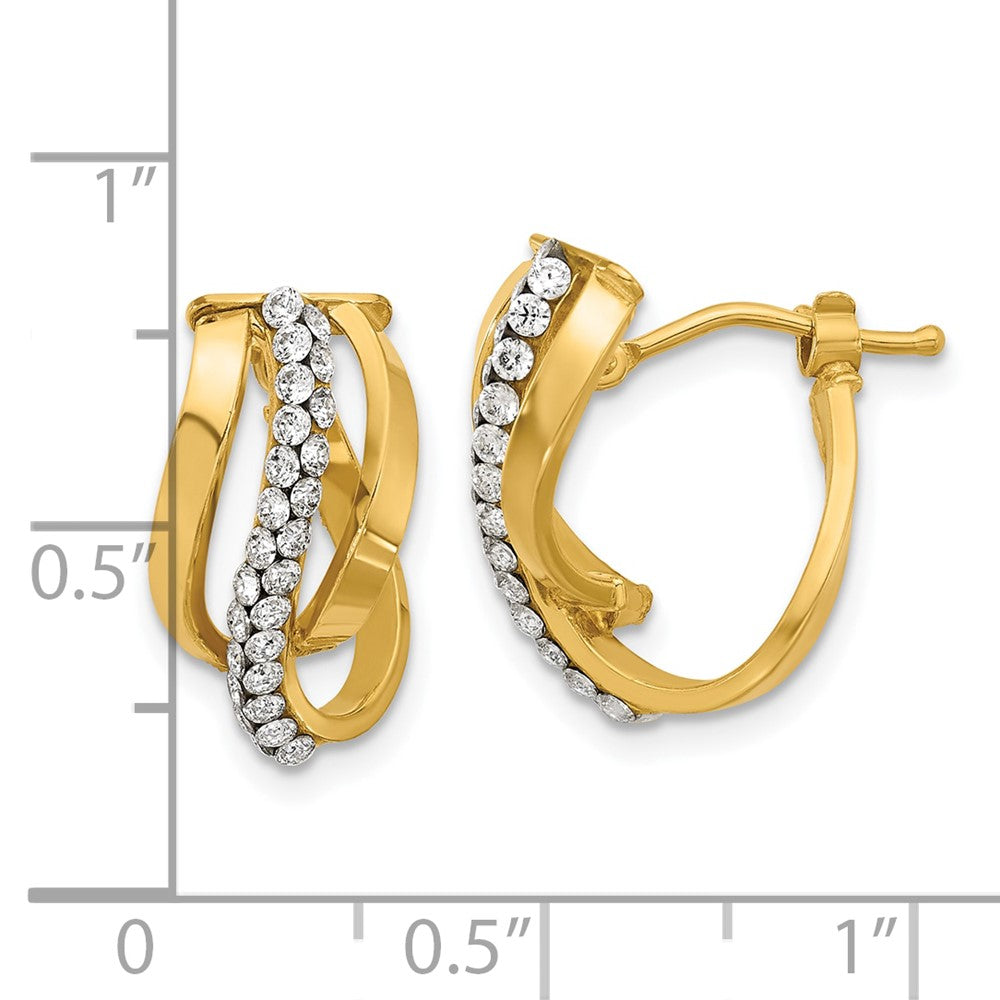 14K Gelbgold Poliert mit Crystals Fantasie Welle Creolen