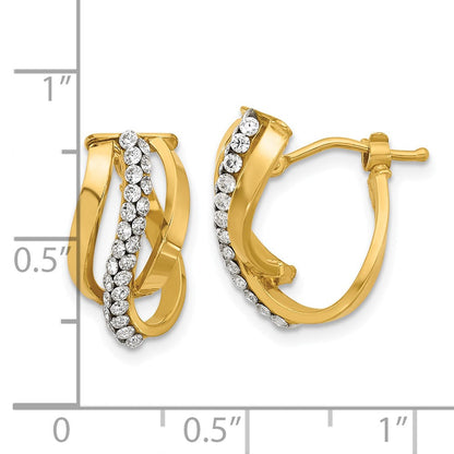 14K Gelbgold Poliert mit Crystals Fantasie Welle Creolen
