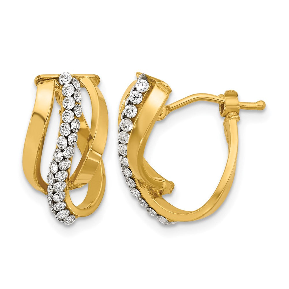14K Gelbgold Poliert mit Crystals Fantasie Welle Creolen