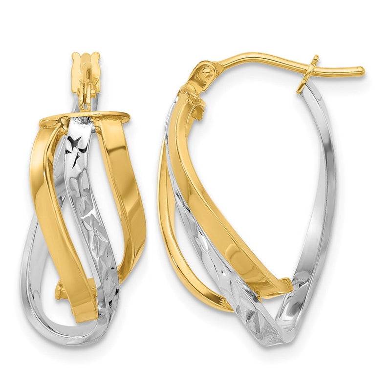 14K Gelb & Rhodium Weiß Poliert und Diamantiert Fantasie Creolen