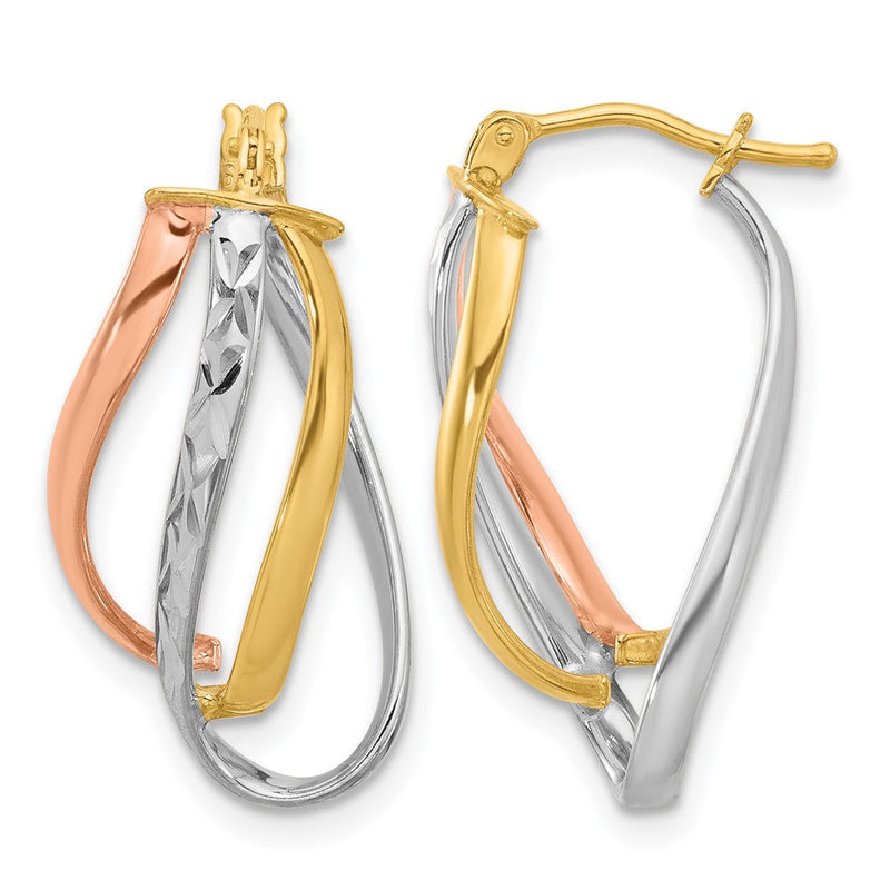 14K Gelb & Rhodium mit Weiß und Roségold Beschichtung Poliert Diamantiert Fantasie Creolen