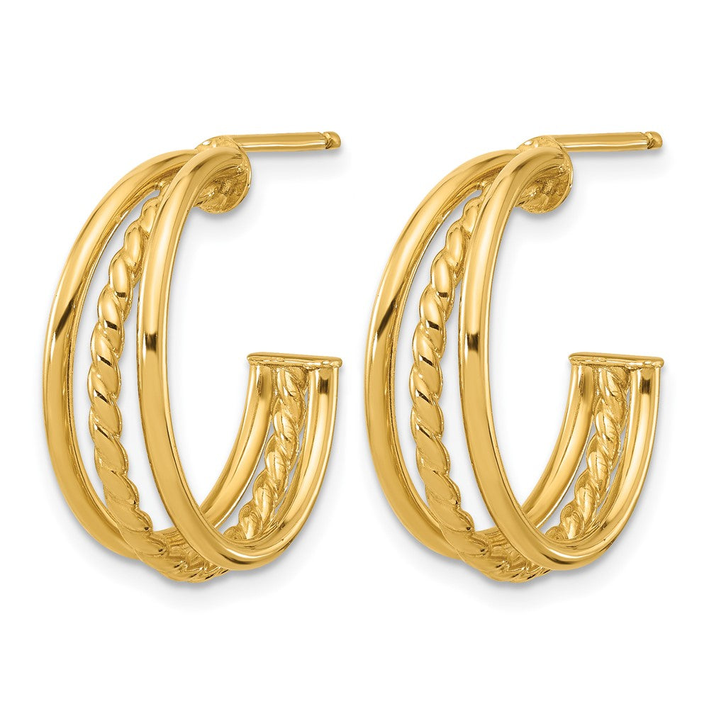 14K Gelbgold Poliert und Strukturiert 3 Reihe Rund J Creole Ohrstecker