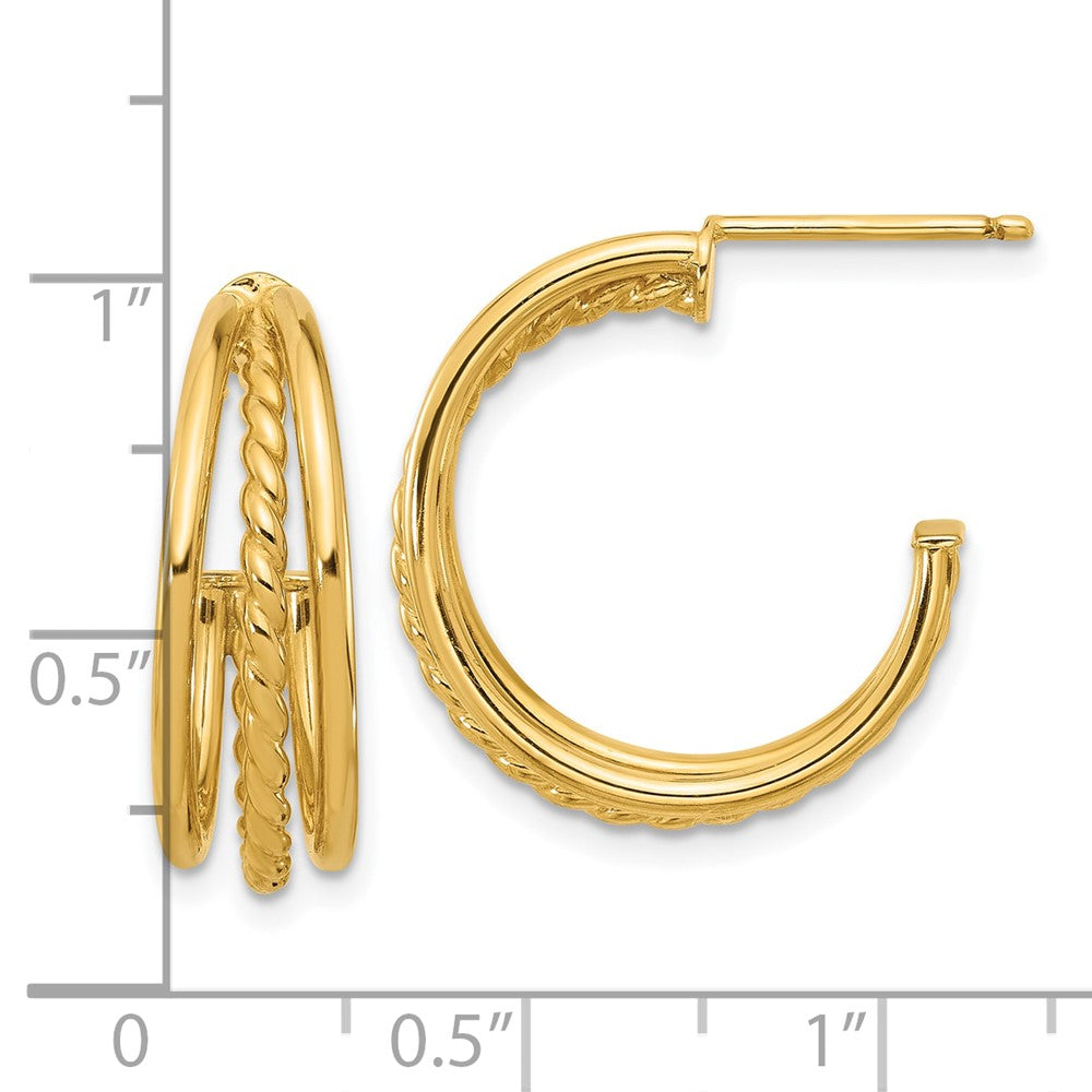 14K Gelbgold Poliert und Strukturiert 3 Reihe Rund J Creole Ohrstecker