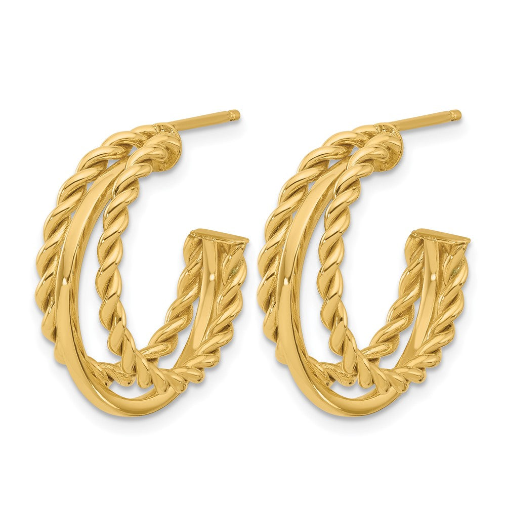 14K Gelbgold Poliert und Strukturiert 3 Reihe Rund J Creole Ohrstecker