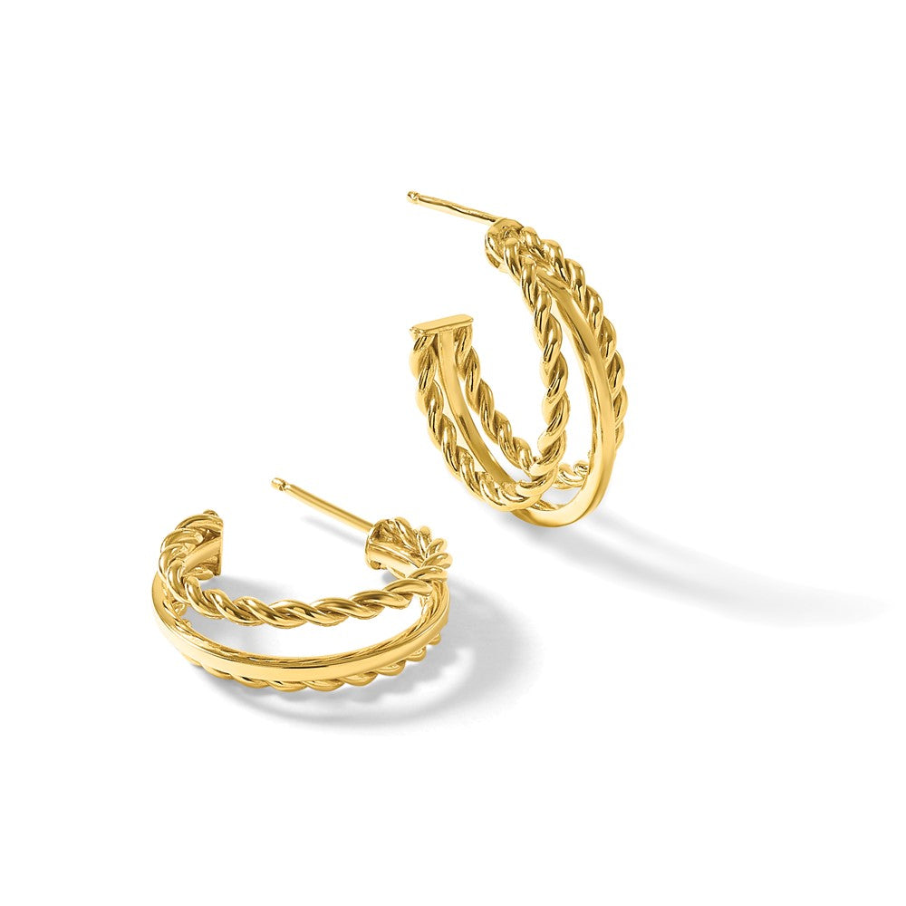 14K Gelbgold Poliert und Strukturiert 3 Reihe Rund J Creole Ohrstecker