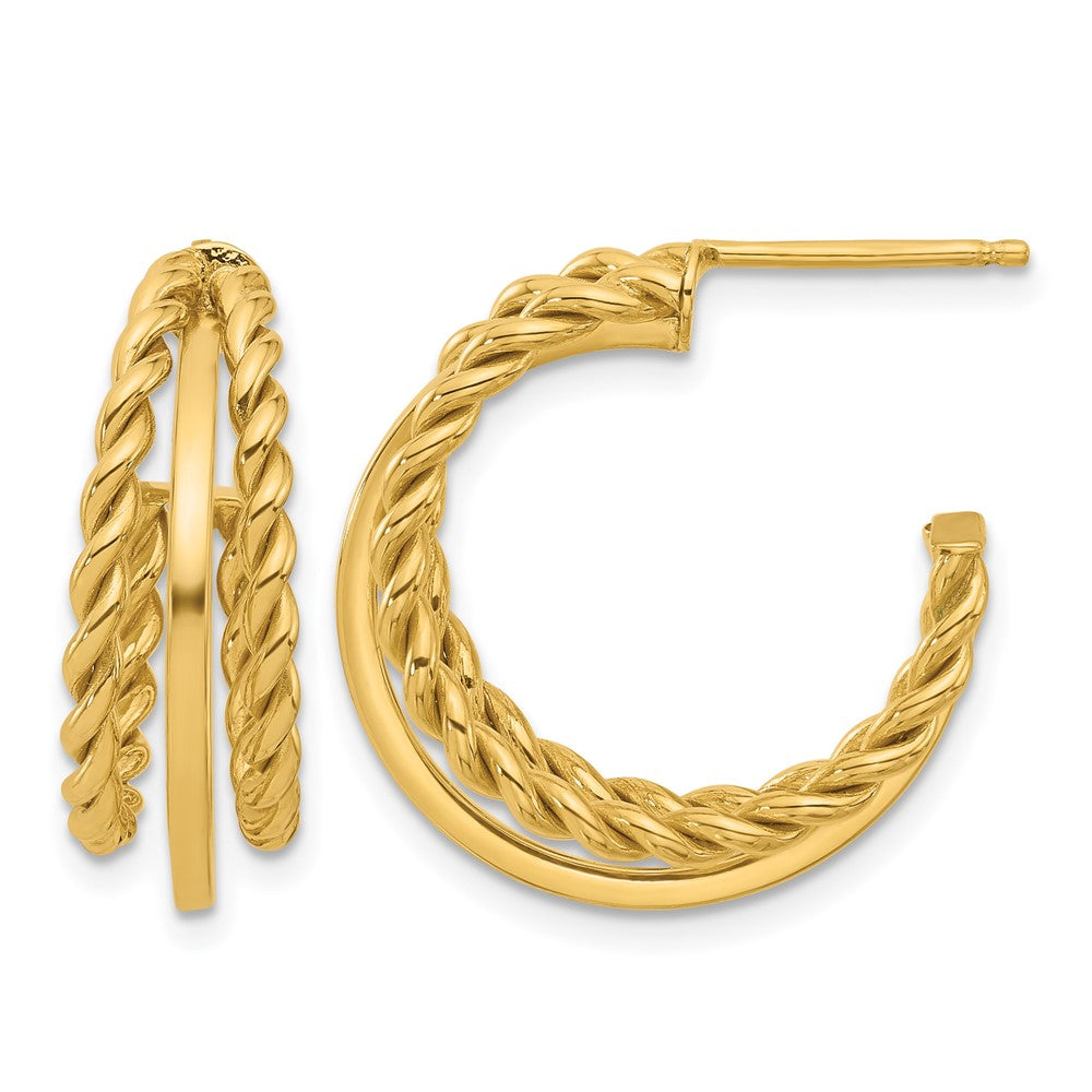 14K Gelbgold Poliert und Strukturiert 3 Reihe Rund J Creole Ohrstecker