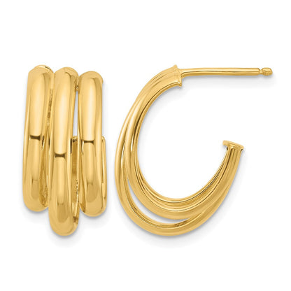 14K Gelbgold Poliert 3 Reihe J Creole Ohrstecker