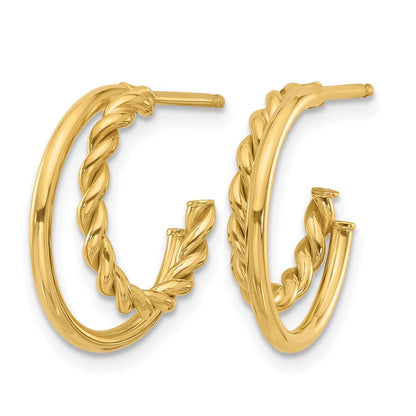 14K Gelbgold Poliert und Strukturiert 2 Reihe J Creole Ohrstecker