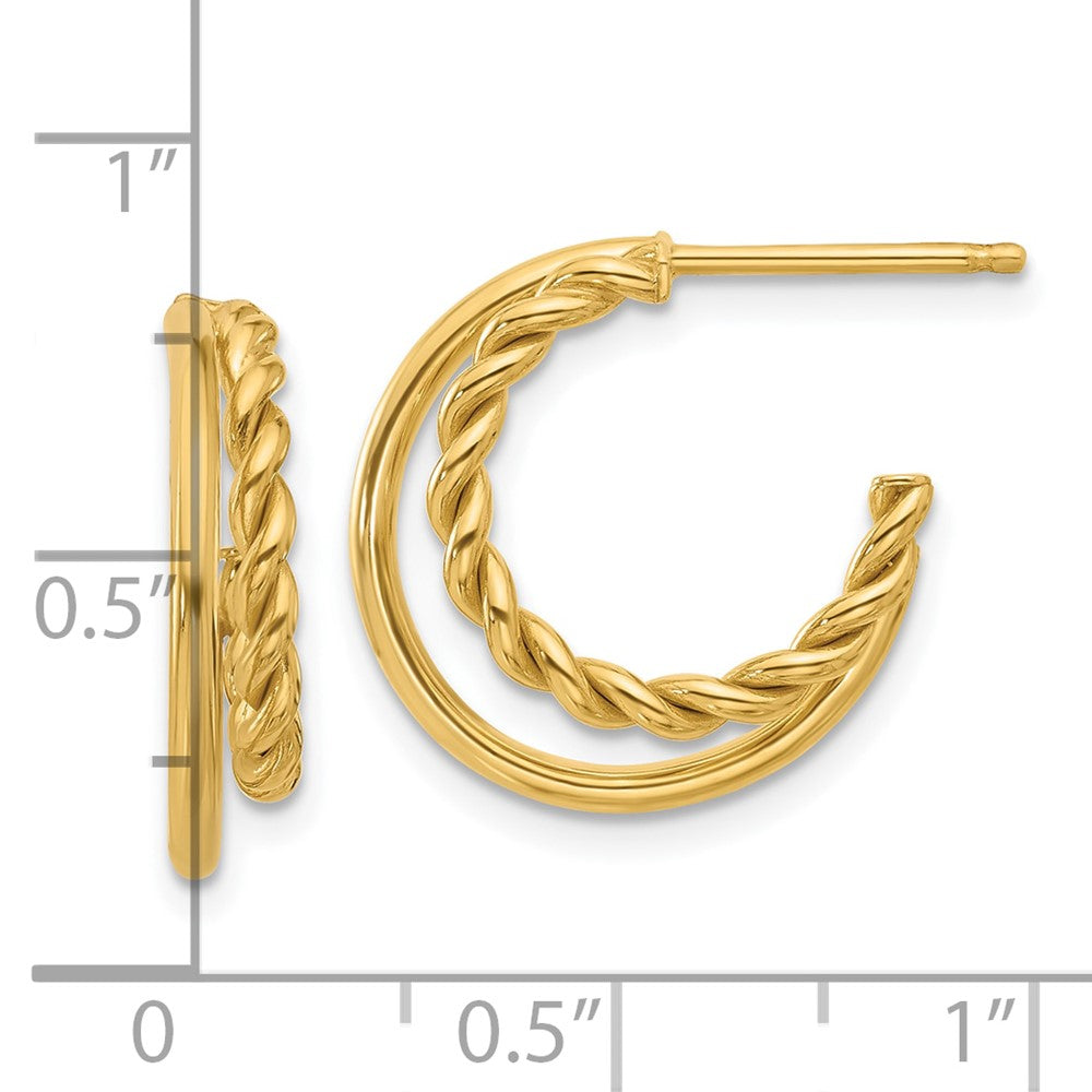 14K Gelbgold Poliert und Strukturiert 2 Reihe J Creole Ohrstecker