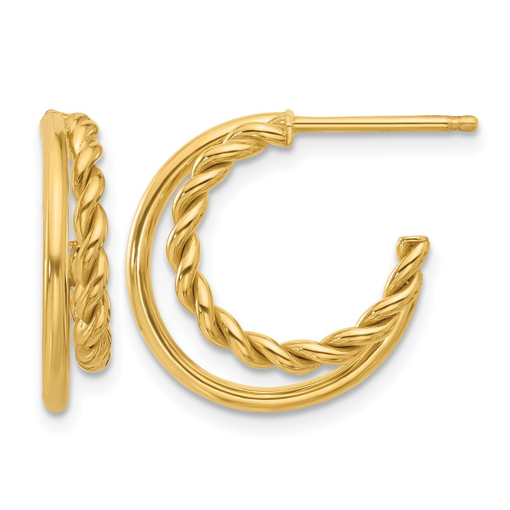 14K Gelbgold Poliert und Strukturiert 2 Reihe J Creole Ohrstecker