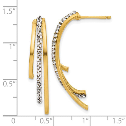 14K Gelbgold Poliert mit Crystals 3 Reihe Tropfen Ohrstecker