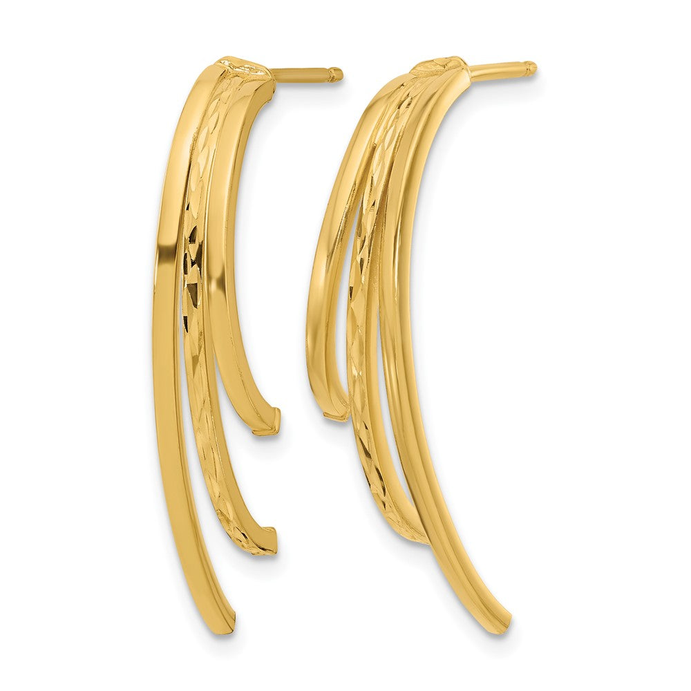 14K Gelbgold Poliert und Diamantiert 3 Reihe Tropfen Ohrstecker