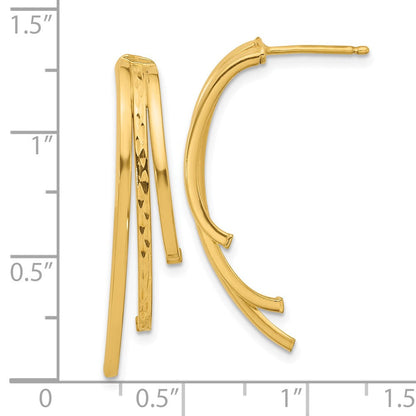 14K Gelbgold Poliert und Diamantiert 3 Reihe Tropfen Ohrstecker