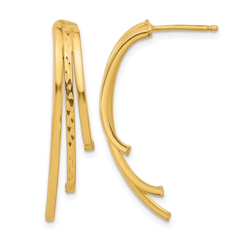 14K Gelbgold Poliert und Diamantiert 3 Reihe Tropfen Ohrstecker