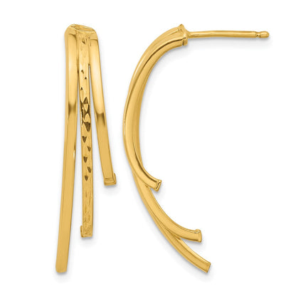 14K Gelbgold Poliert und Diamantiert 3 Reihe Tropfen Ohrstecker