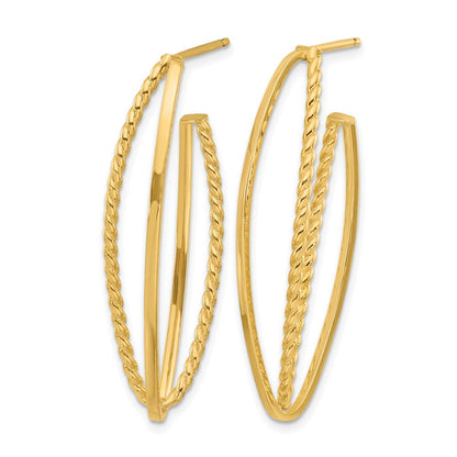 14K Gelbgold Poliert und Strukturiert Fantasie Tropfen Ohrstecker