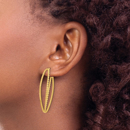 14K Gelbgold Poliert und Strukturiert Fantasie Tropfen Ohrstecker