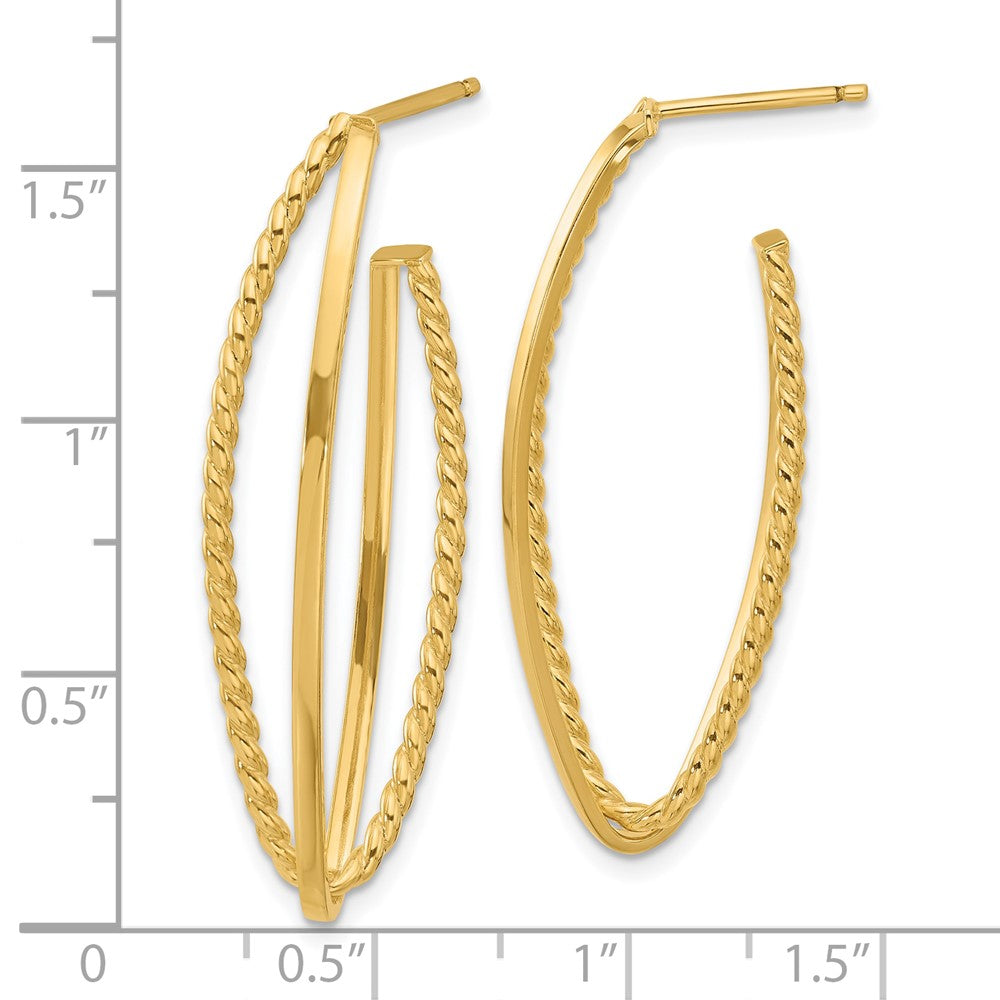 14K Gelbgold Poliert und Strukturiert Fantasie Tropfen Ohrstecker